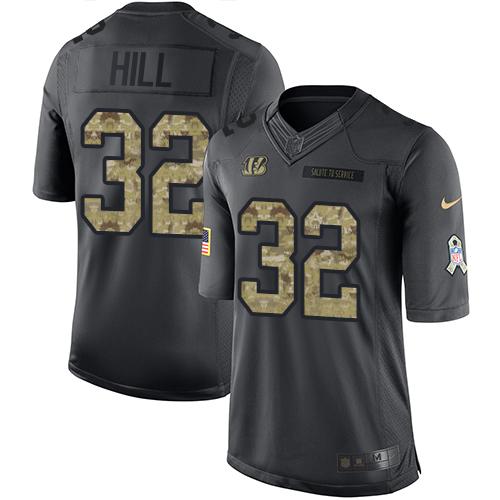Nike Bengals #32 Jeremy Hill Black Men's Stitched NFL Limited 2016 Salute to Service Jersey